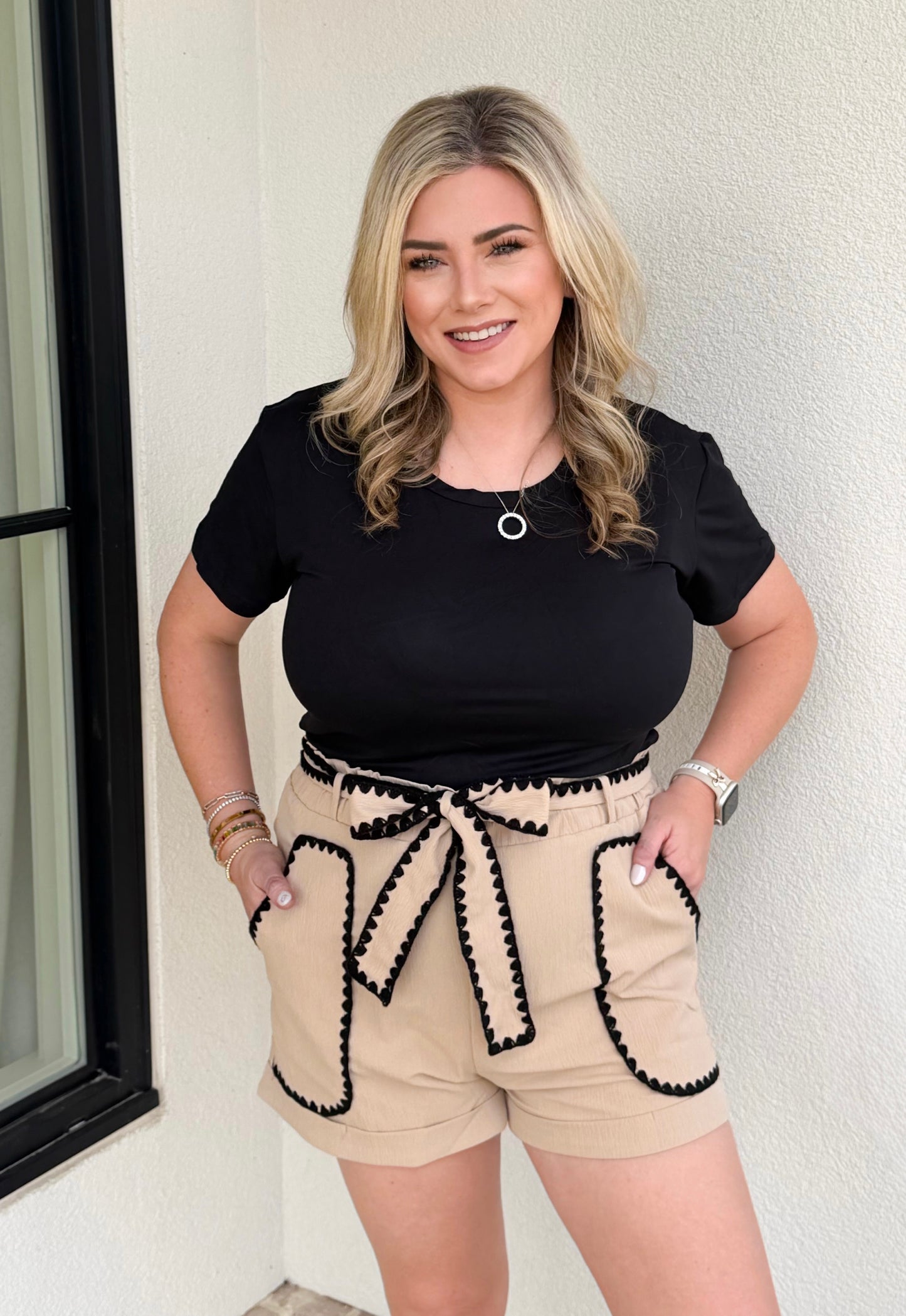 Crochet Trim High Waisted Shorts