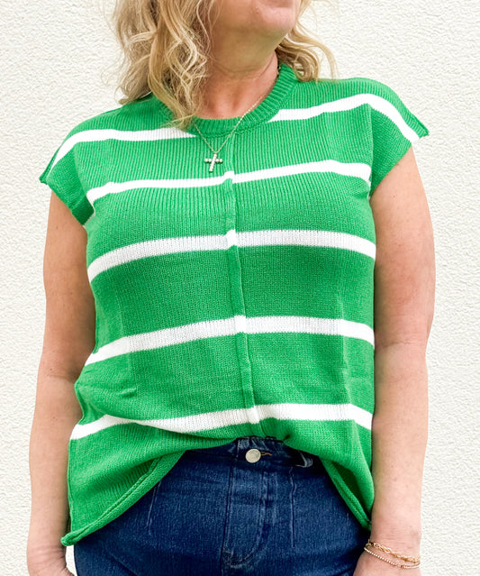 Green Striped Thick Knit Sweater