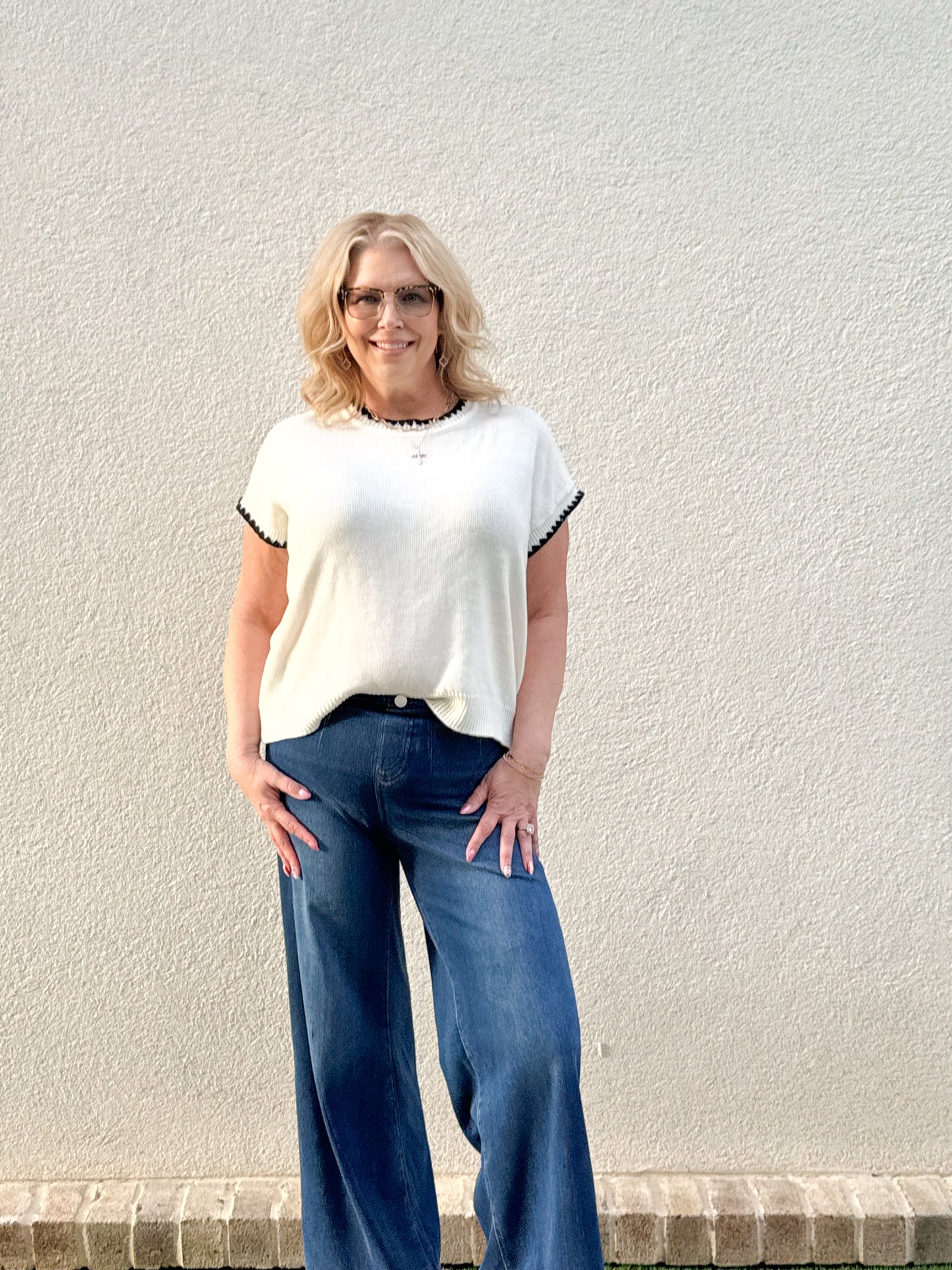 Crochet Trim Knit Top