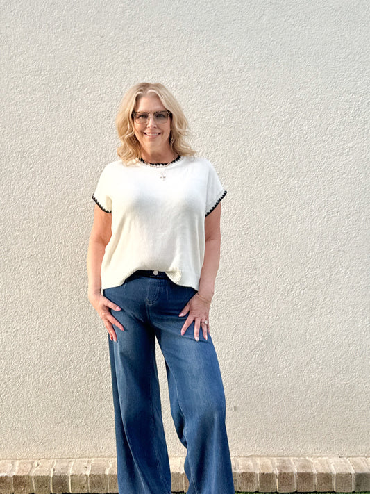 Crochet Trim Knit Top