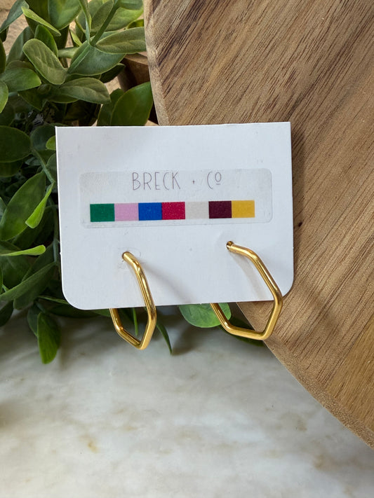 Hexagon Gold Earrings