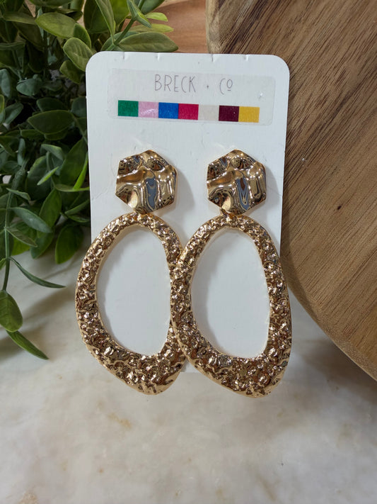 Gold Teardrop Hammered Earrings