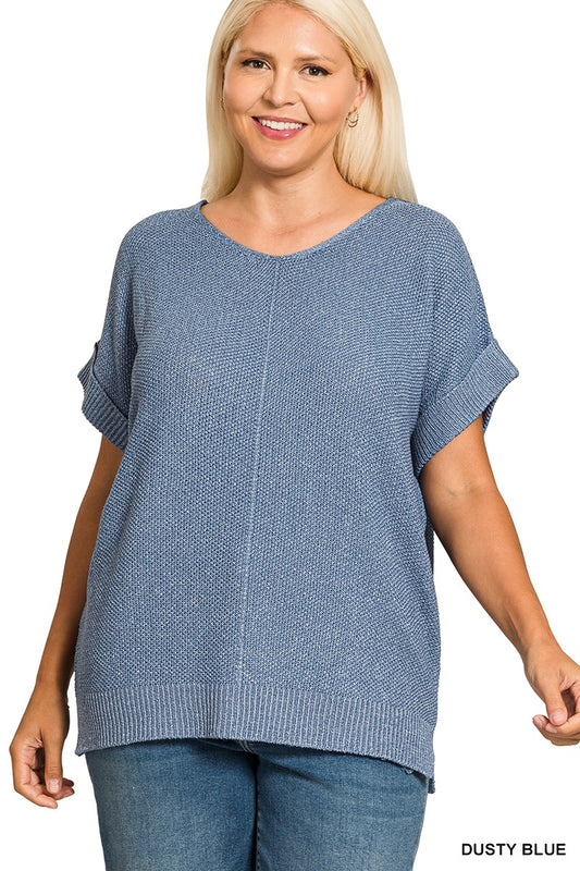 Dusty Blue Short Sleeve Sweater