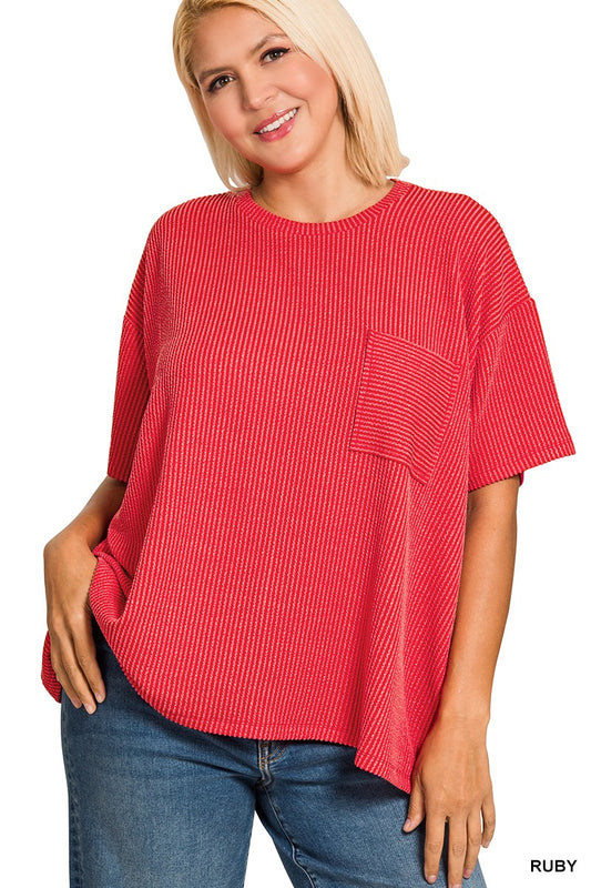Ruby Ribbed Front Pocket Top